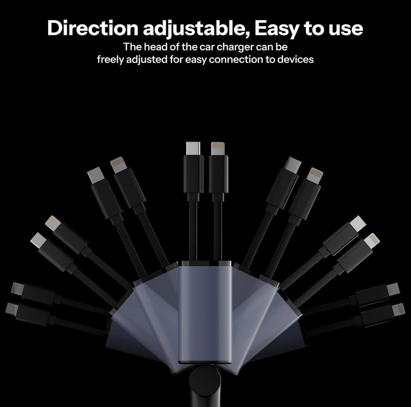 4-in-1 Retractable Car Charger – 100W Fast Charge with Dual USB Ports
