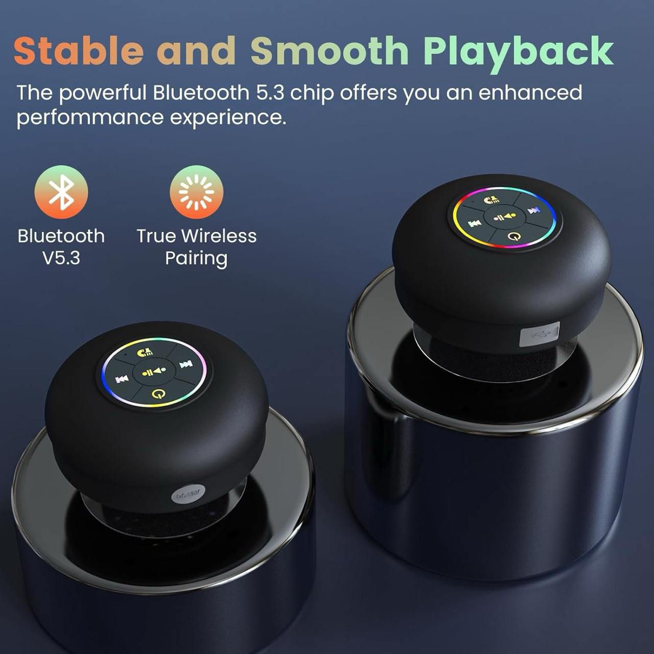 Mini LED Shower Speaker – Waterproof, Bluetooth & Rechargeable