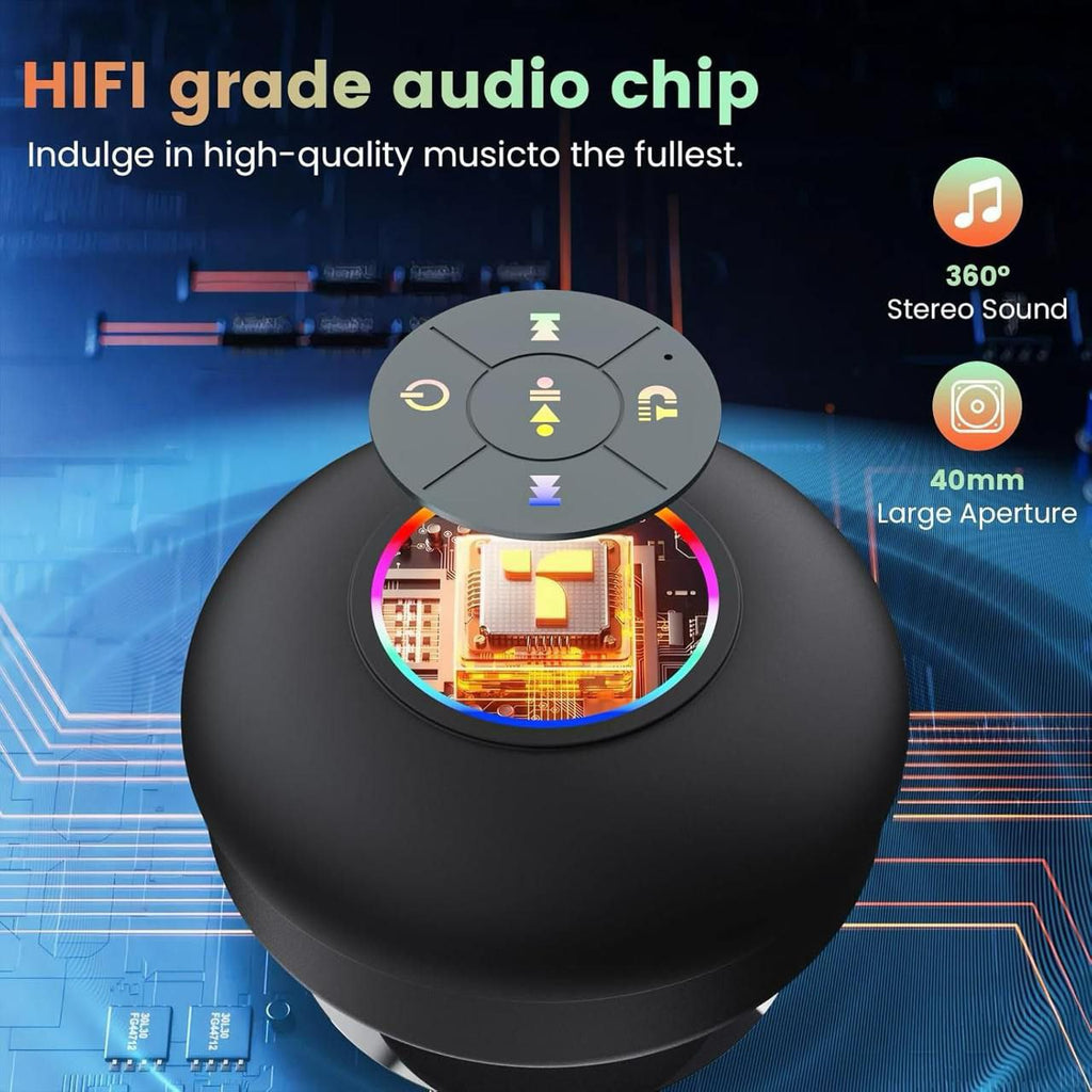 Mini LED Shower Speaker – Waterproof, Bluetooth & Rechargeable