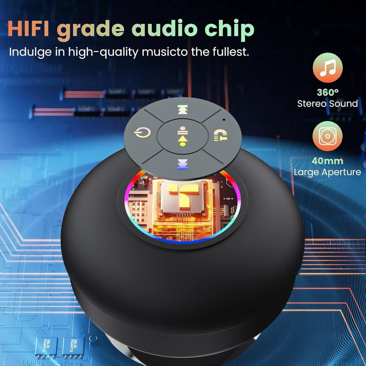 Mini LED Shower Speaker – Waterproof, Bluetooth & Rechargeable