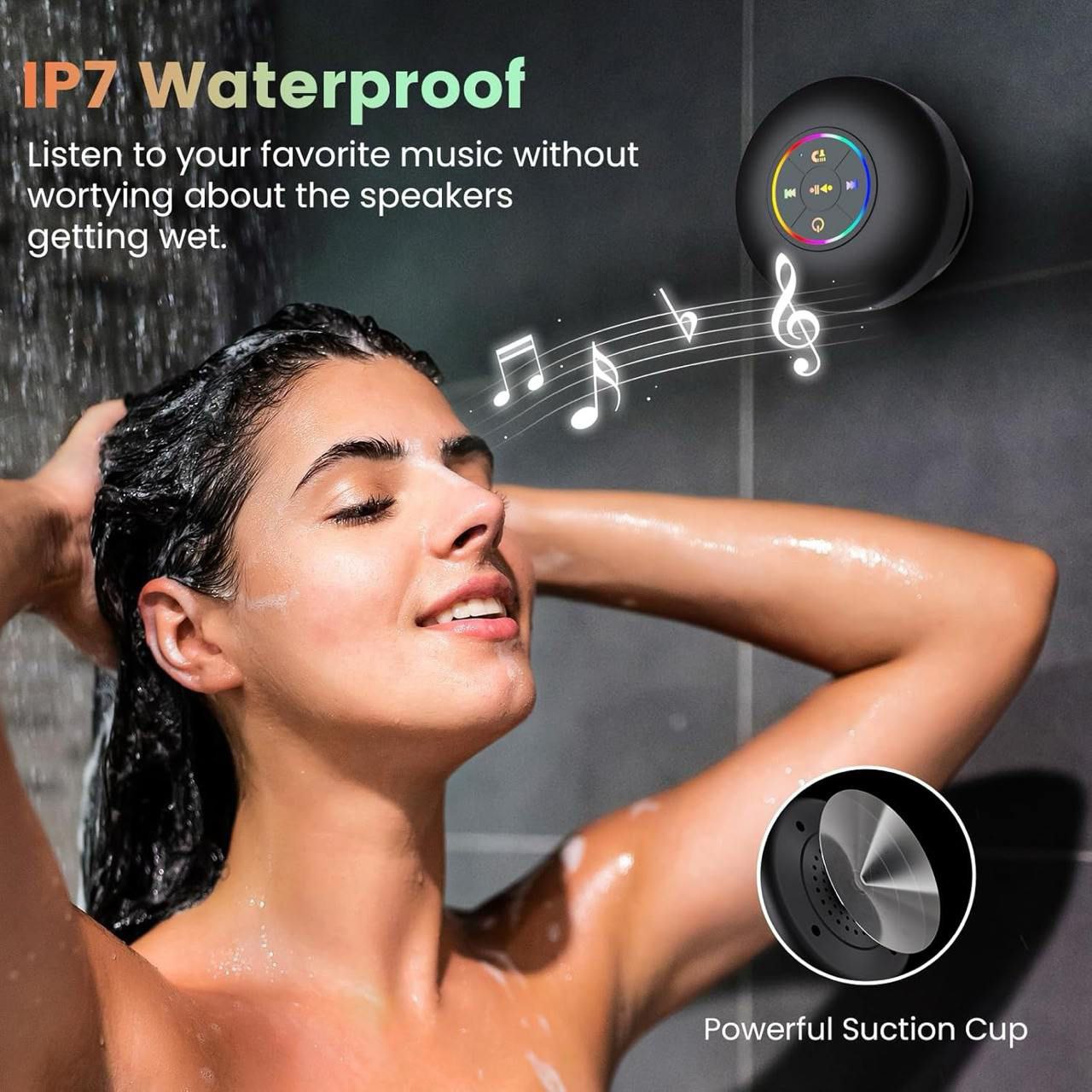Mini LED Shower Speaker – Waterproof, Bluetooth & Rechargeable