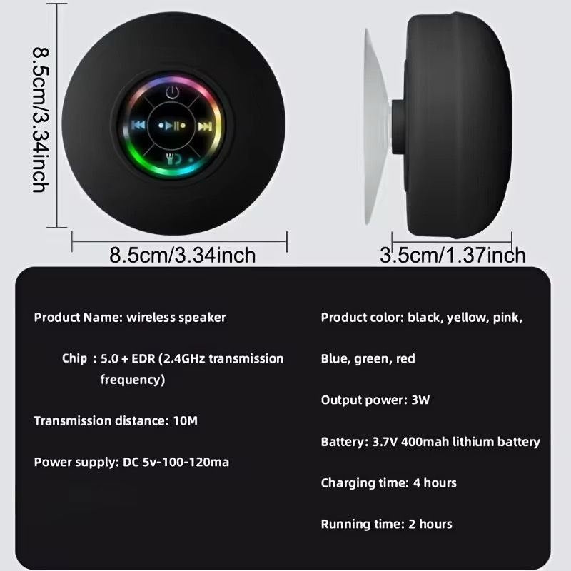 Mini LED Shower Speaker – Waterproof, Bluetooth & Rechargeable