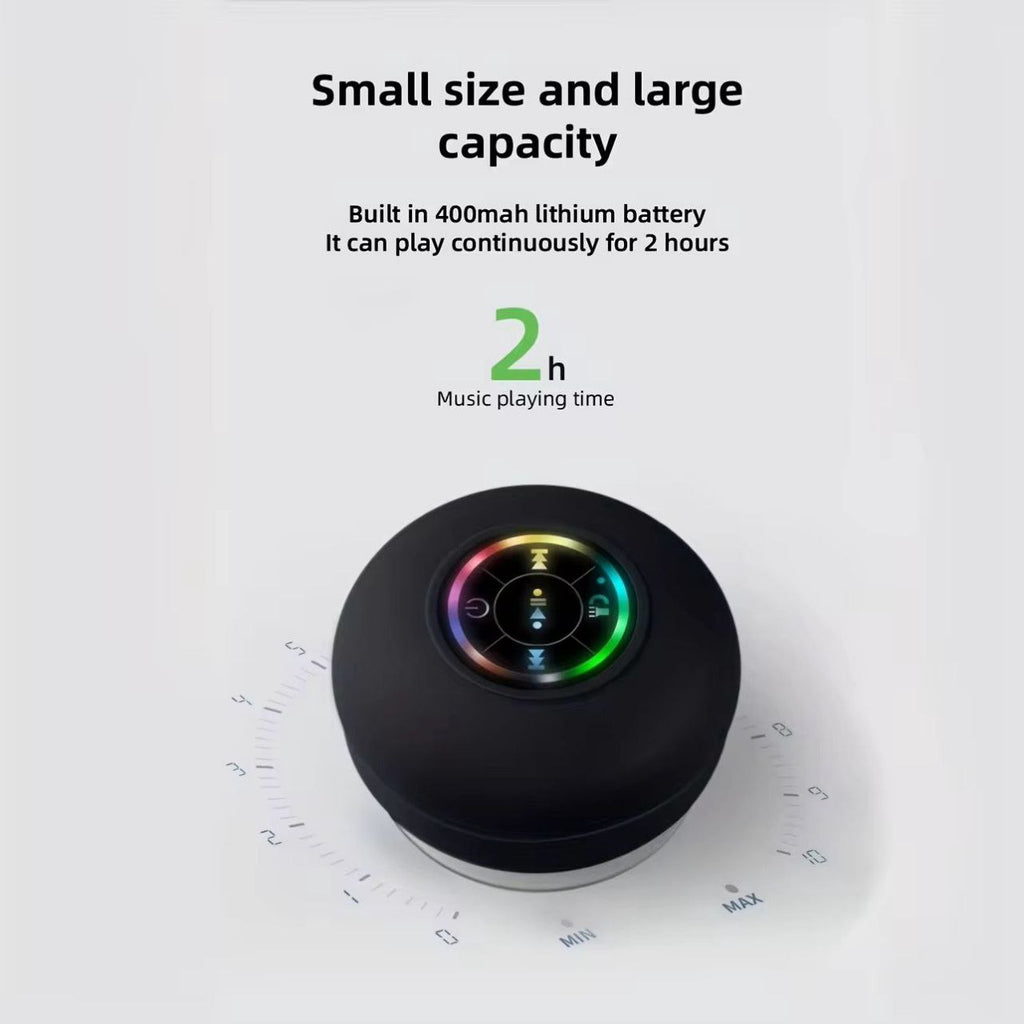 Mini LED Shower Speaker – Waterproof, Bluetooth & Rechargeable