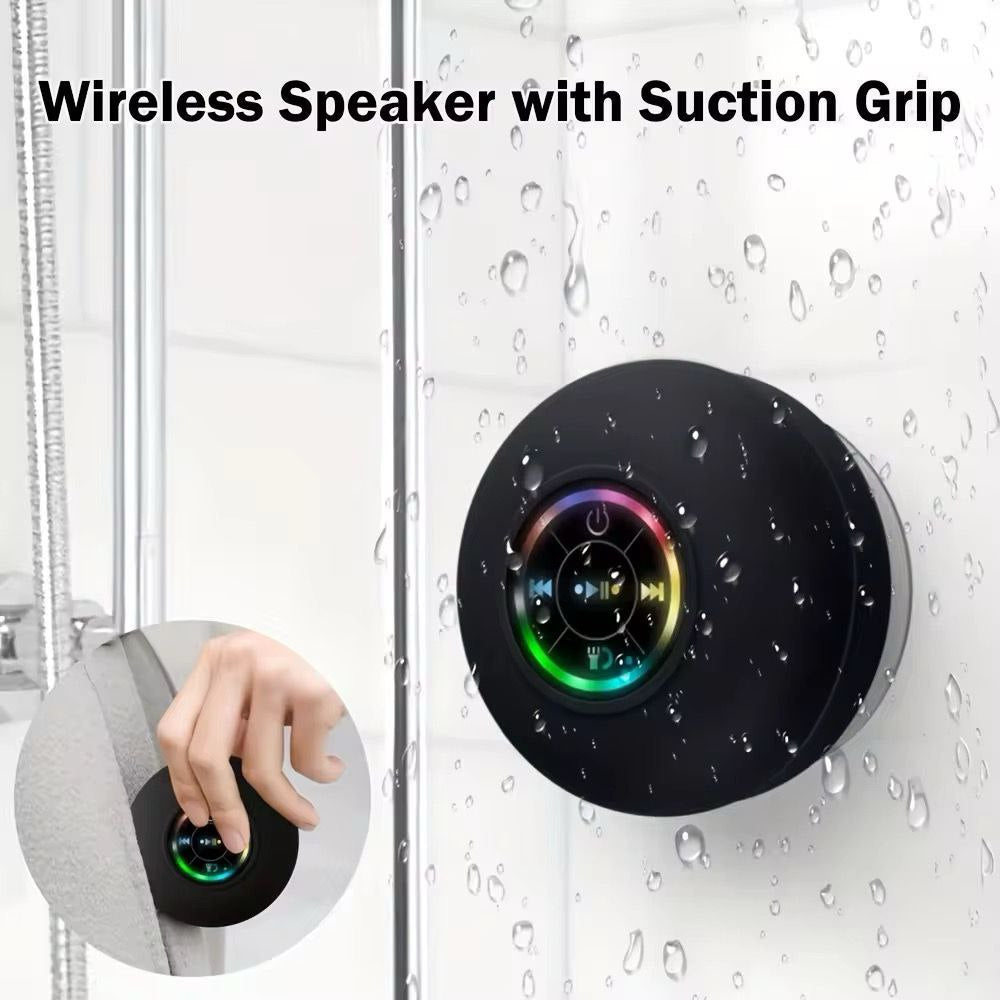 Mini LED Shower Speaker – Waterproof, Bluetooth & Rechargeable